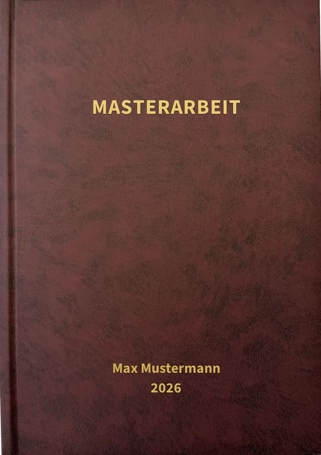 Hardcover in Rot mit Goldprägung: Masterarbeit, Max Mustermann, 2026
